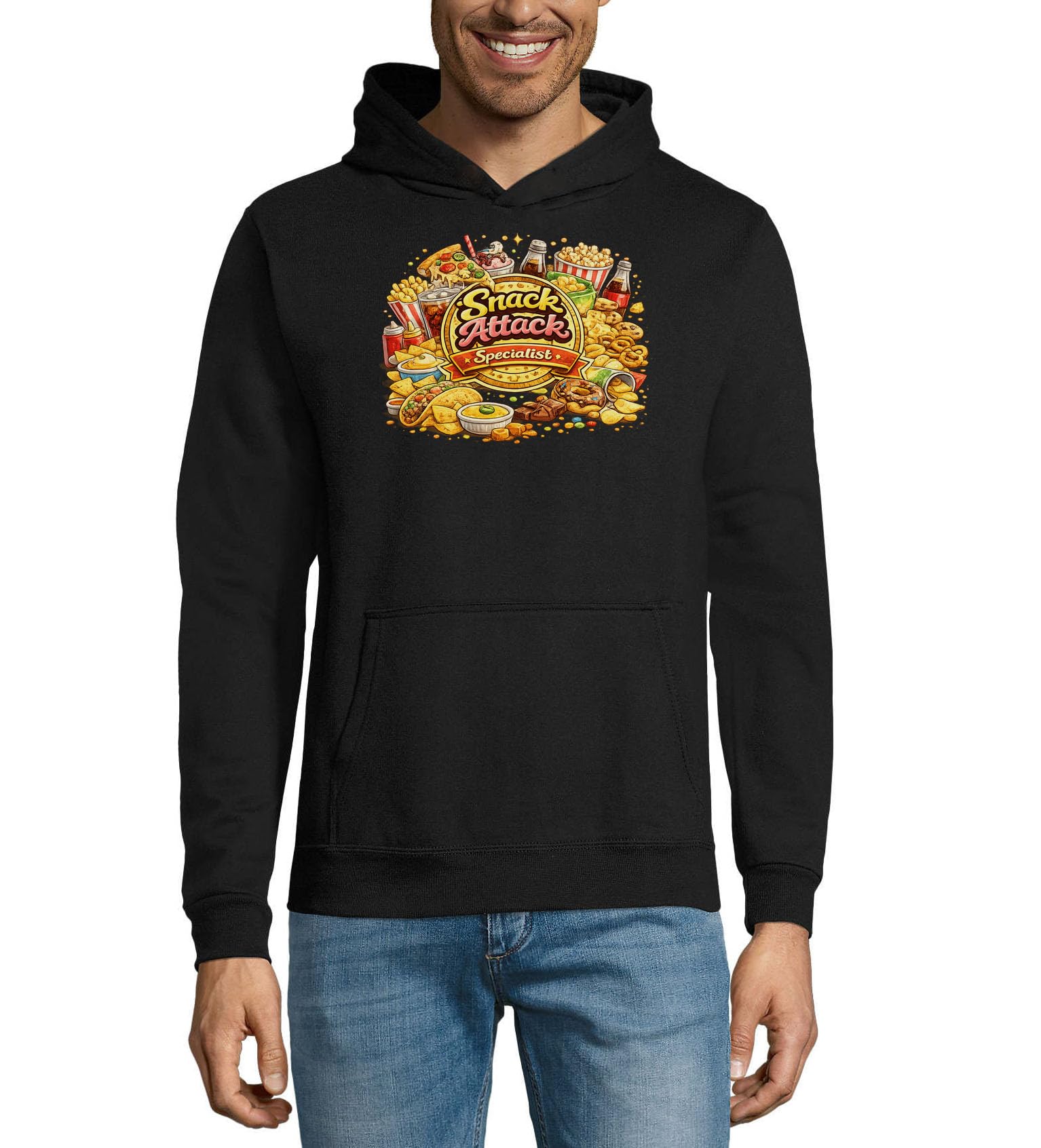 Pyszny asortyment popularnych przekąsek unisex mieszanka bawełny bluza z kapturem bluza z kapturem czarna