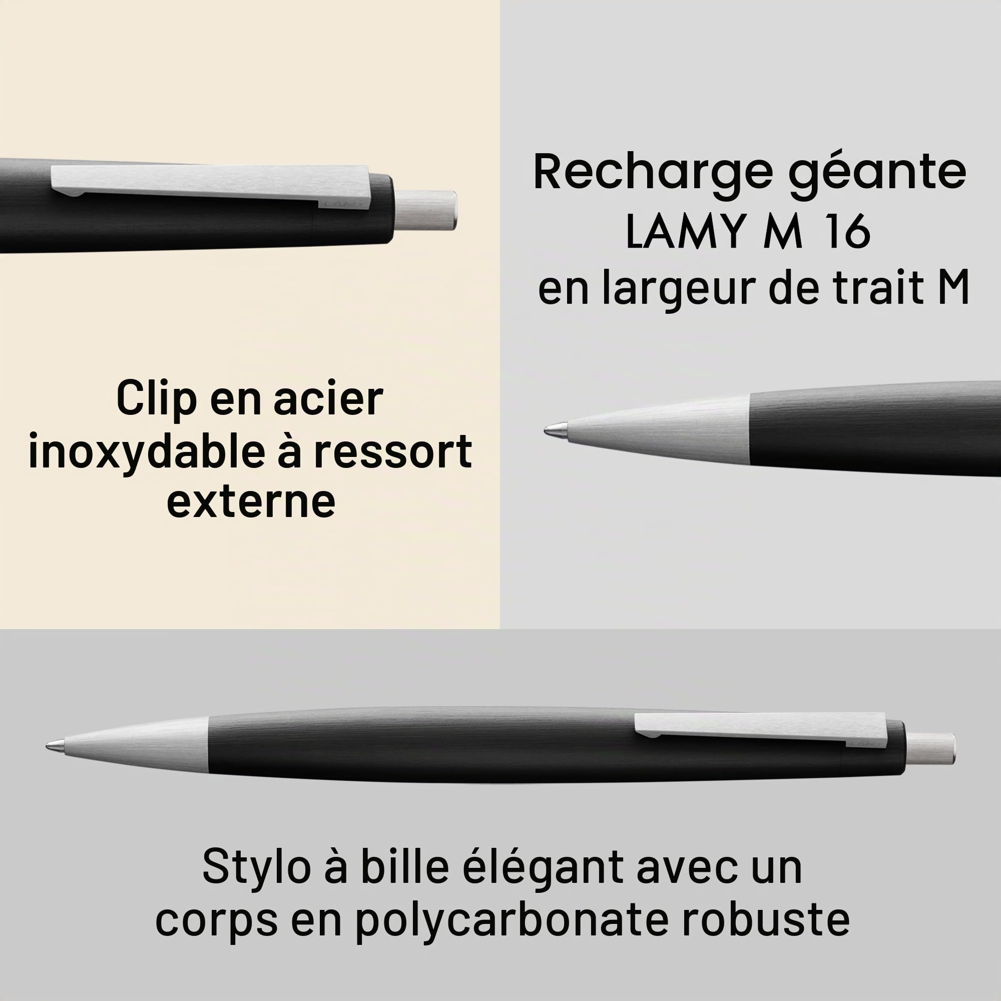 Lamy 2000 black - stylo à bille élégant dans un corps robuste en fibre de verre - parfaitement équilibré - avec recharge géante M 16 en largeur de trait M en noir