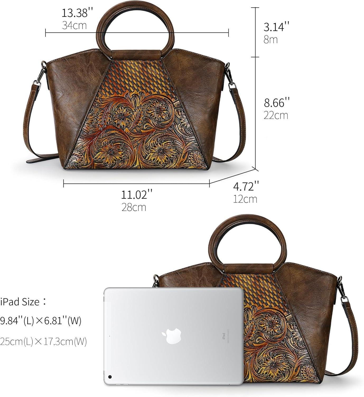 Torba damska listonoszka średnia skórzana - saszetka na ramię torebka crossbody z paskiem, Kawa