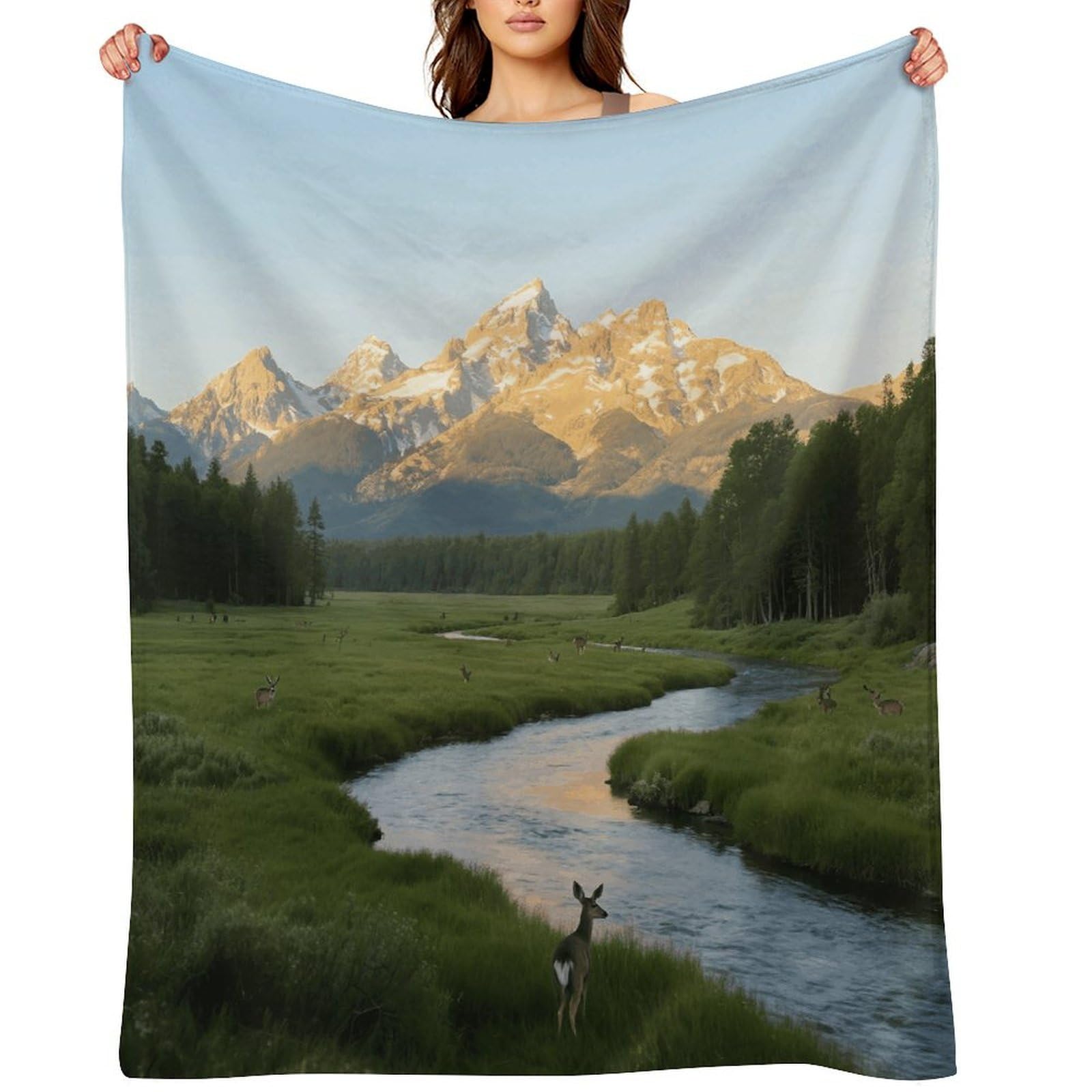 Teton Peaks Throw Blanket for Couch and Bed Super Soft Warm Lightweight Throw Blankets Cozy Fuzzy Flannel Blanket Personalized Decorative Blankets for Sofa Decor 60"x80"