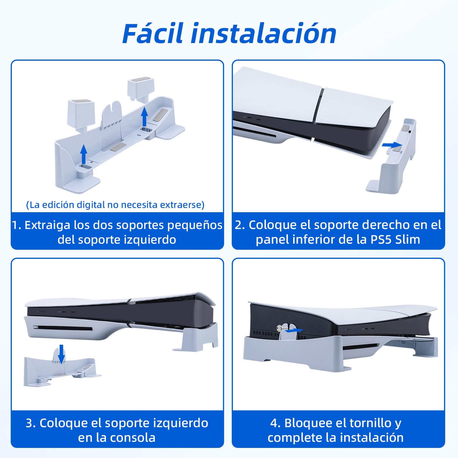 Wigearss Soporte Horizontal para Consola PS5 Slim/Pro DE/UHD, Soporte de Base con Almohadilla para PS5 Slim/Pro Disc y Edición Digital