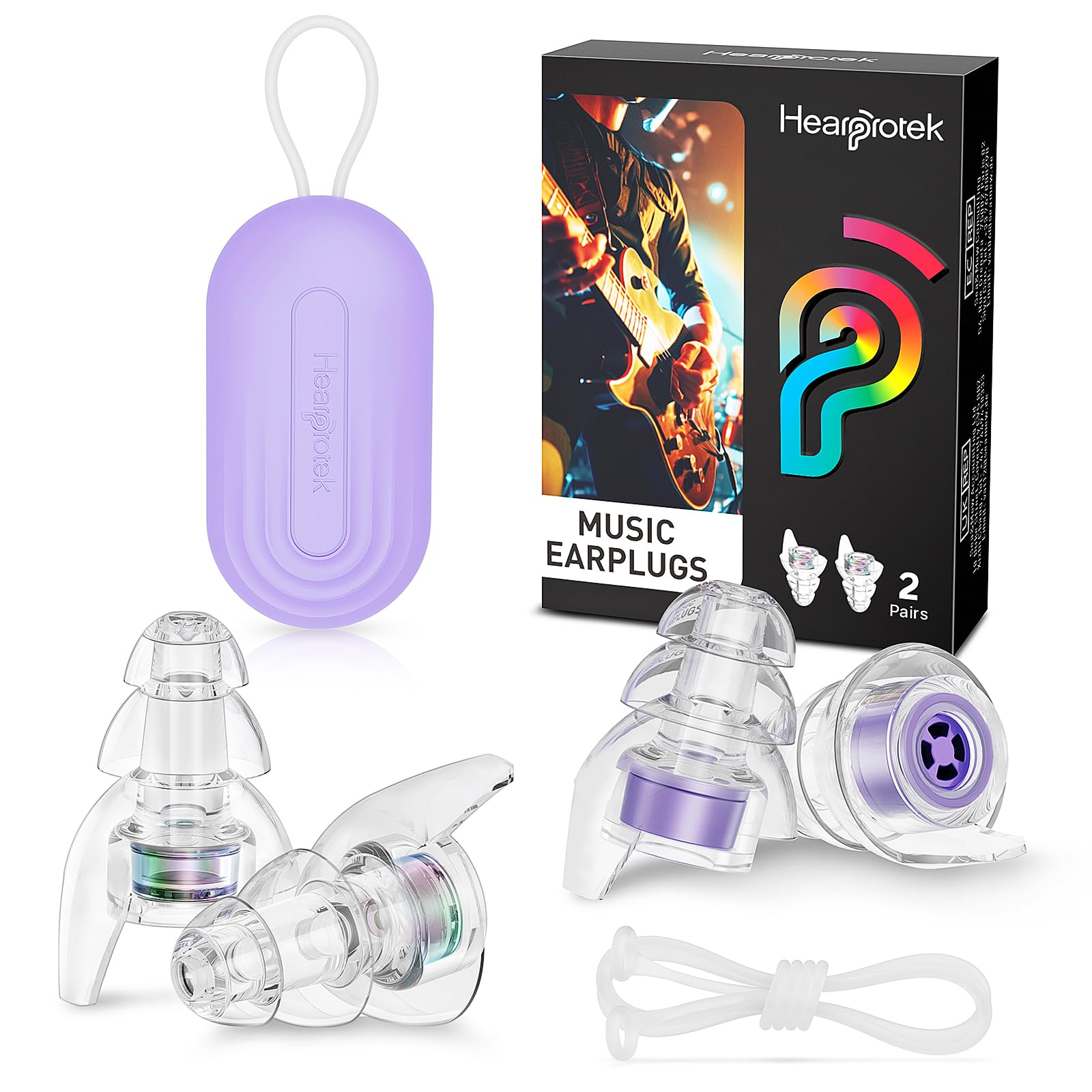 Hearprotek Concert Ear Plugs, 2 Pairs High Fidelity Ear Plugs for Musicians