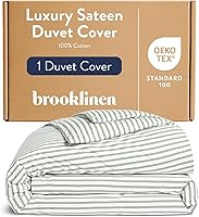 Vista 9 de Brooklinen Funda de edredón de satén de lujo, 100% algodón, tamaño individual/individual XL, color azul abismo con lazos en las esquinas extralargos