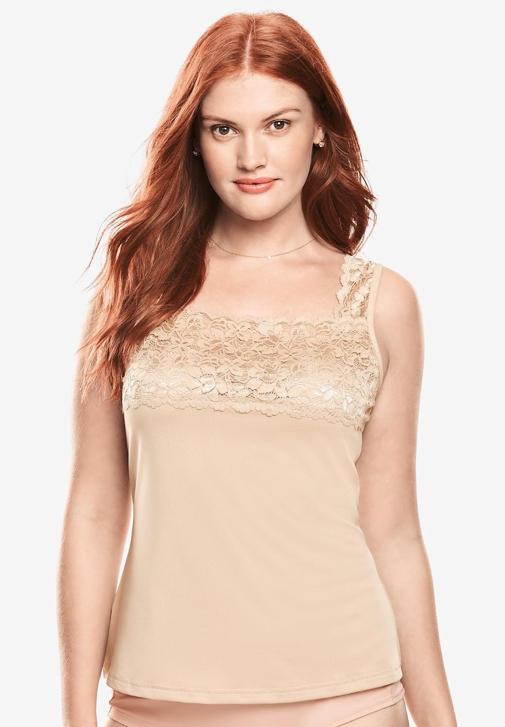 Comfort Choice Plus Size Silky Lace-Trimmed Camisole