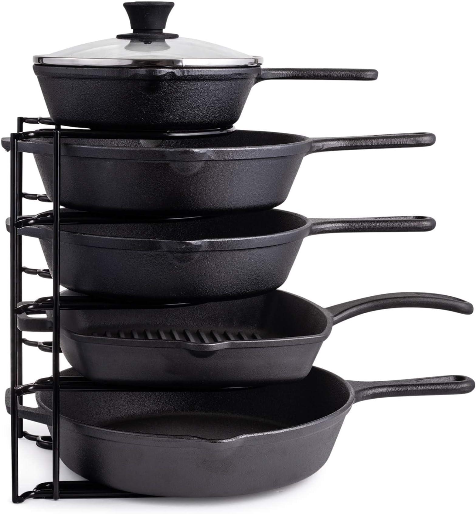 Cuisinel 5-Tier Pan Organizer for Cast Iron Skillets Griddles, Black 12.2"