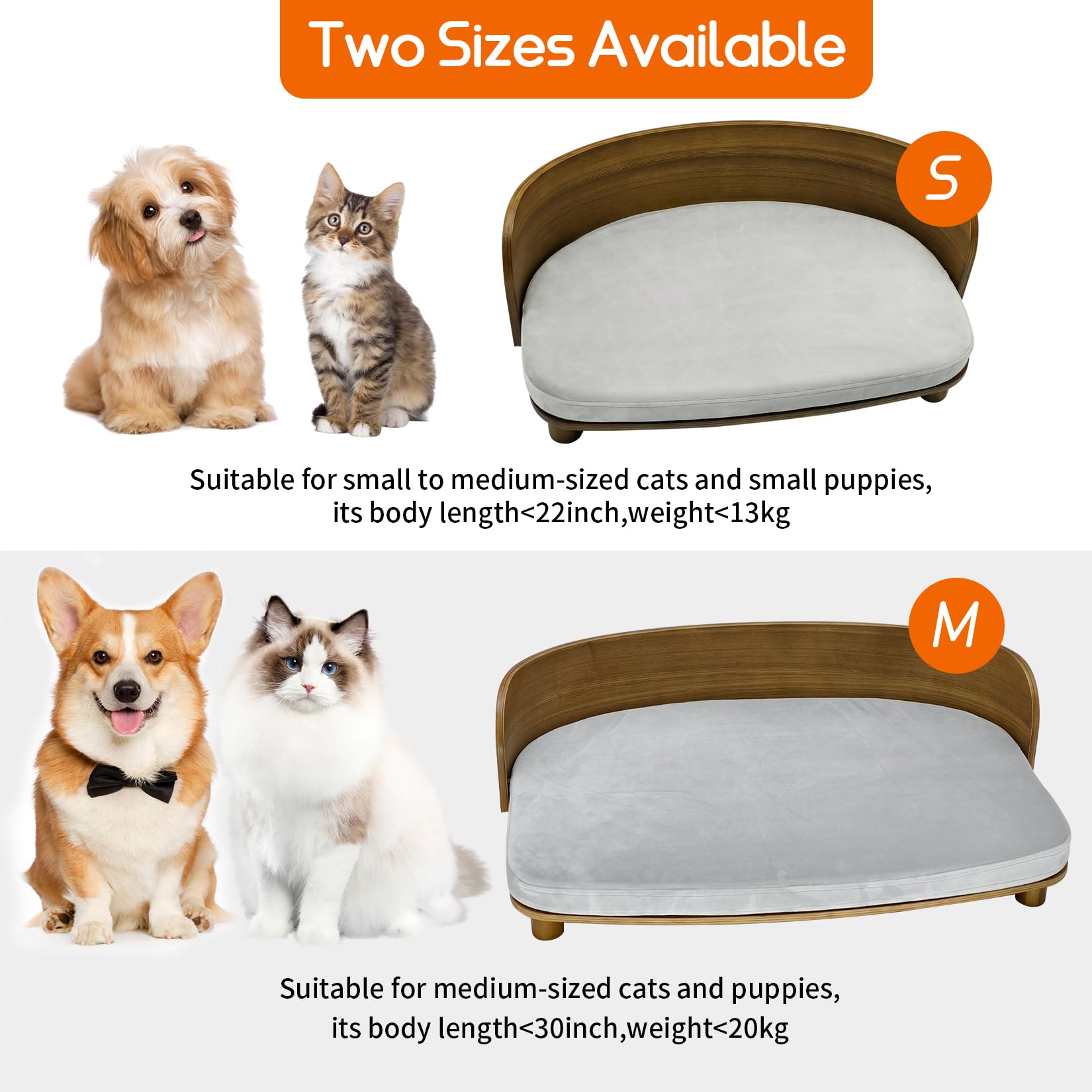 BingoPaw BinoPaw Elegantes Hundesofa mit Holzrahmen, Erhöhtes Haustierbett Katzensofa für Hunde und große Katzen bis 20 kg, 83x57 cm