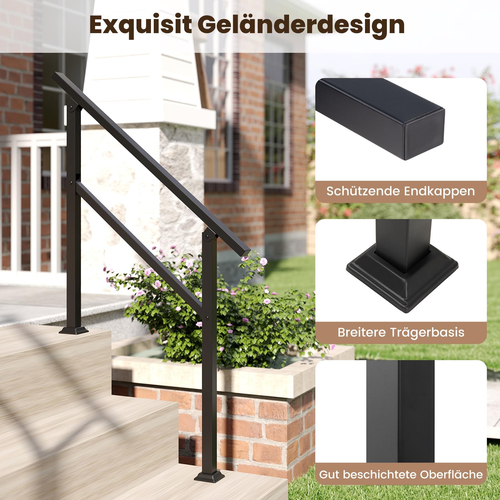 COSTWAY Handlauf Treppengeländer Seitliche Montage flexibler Winkelverstellung 104 cm