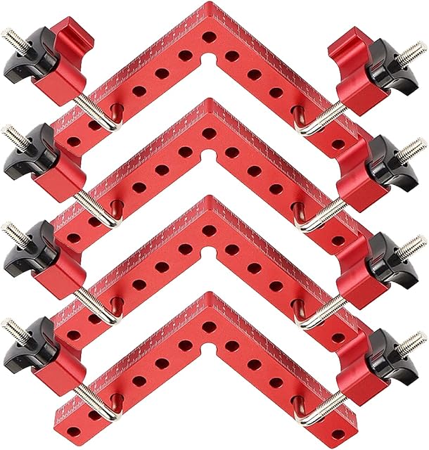 CDIYTOOL 4 Pcs 90 Degrees Positioning Squares Right Angle Clamp with 8 Clamps Aluminum Alloy L-Type Corner Clamp Woodworking Carpenter Tool for Picture Frame Box Cabinets Drawers (5.5"x 5.5")