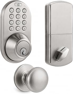 MiLocks Keyless Entry Door Lock with Knob, Keypad Deadbolt, Satin Nickel