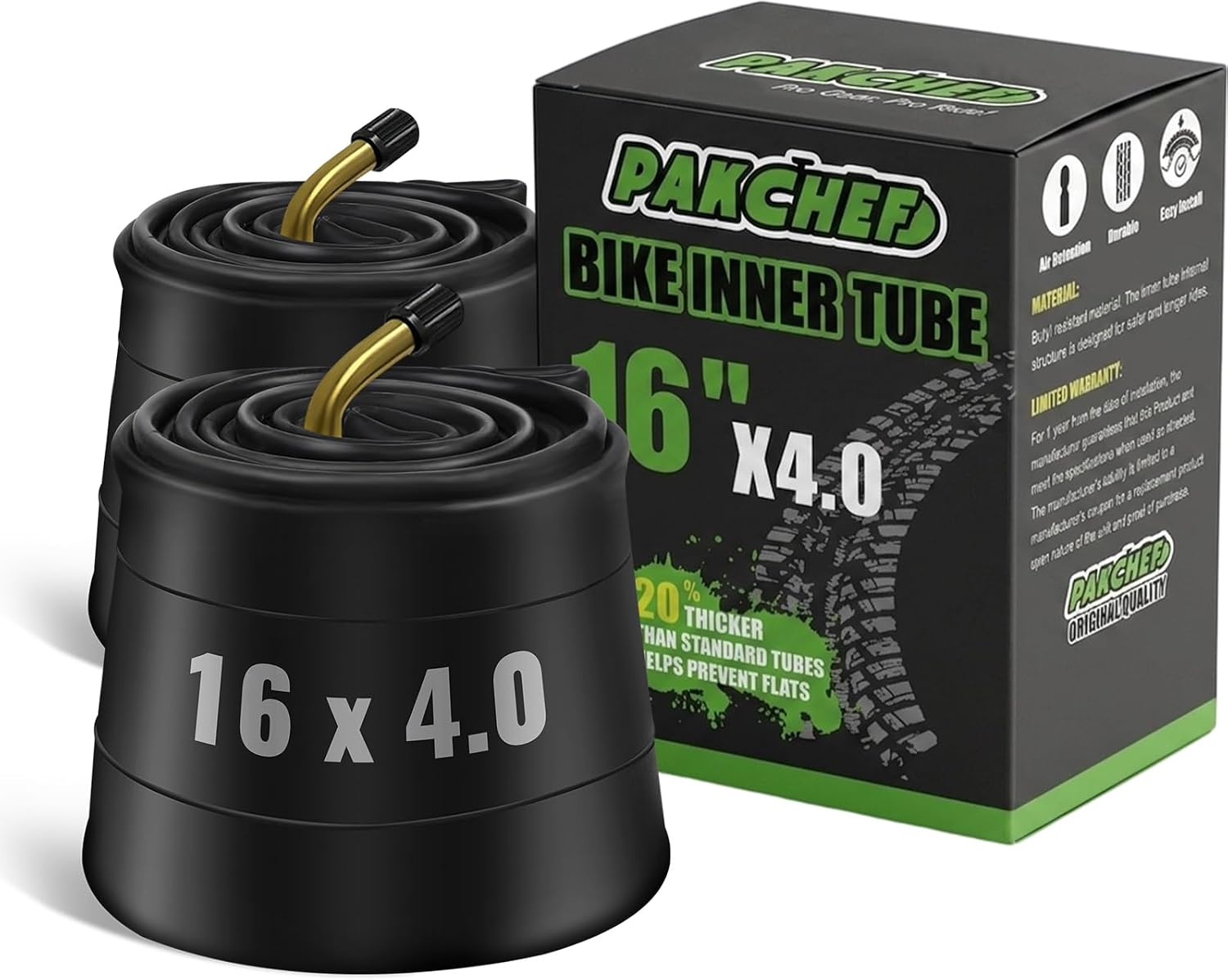2 Pack 16 x 4.0 Fat Inner Tube with 45 Degree Angled Schrader Valve