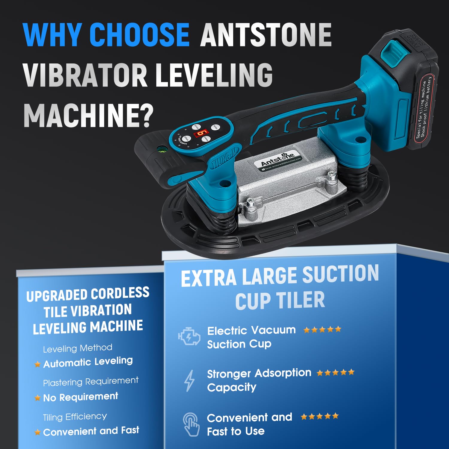 Strumento di vibrazione per piastrelle Ventosa da 250 mm, Adsorbimento 400 kg, per installazione di piastrelle, livellatrice, strumento vibratore per piastrelle per livellamento piastrelle posa max