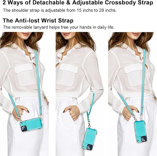 Miniatura 3 de KIHUWEY Funda tipo cartera cruzada para iPhone 13 Pro Max, funda con bolsillo con cremallera y soporte para tarjetas, funda protectora de piel