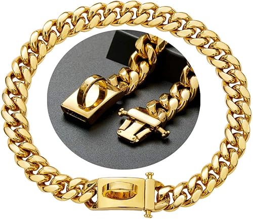 Miniatura 3 de Collar de perro personalizado chapado en oro de 18 quilates para perros pequeños, medianos y grandes, collar de acero inoxidable con eslabones