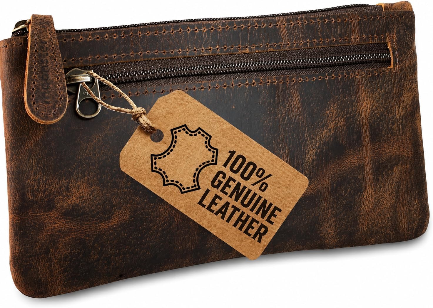 moonster Full-Grain Buffalo Leather Pen Case, 8x4 Inch, Zipper, Handmade – Pencil Case Pouch, Small Leather Pouch, Fountain Pen Case, Pencil Pouch, Pen Bags, Pen Cases for Adults