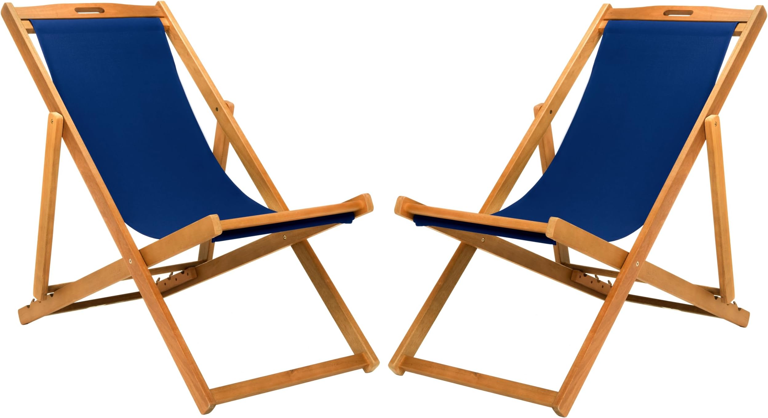 Safavieh PAT7040D-SET2 Outdoor Loren Brown (Set of 2) Sling Chair, Natural/Navy