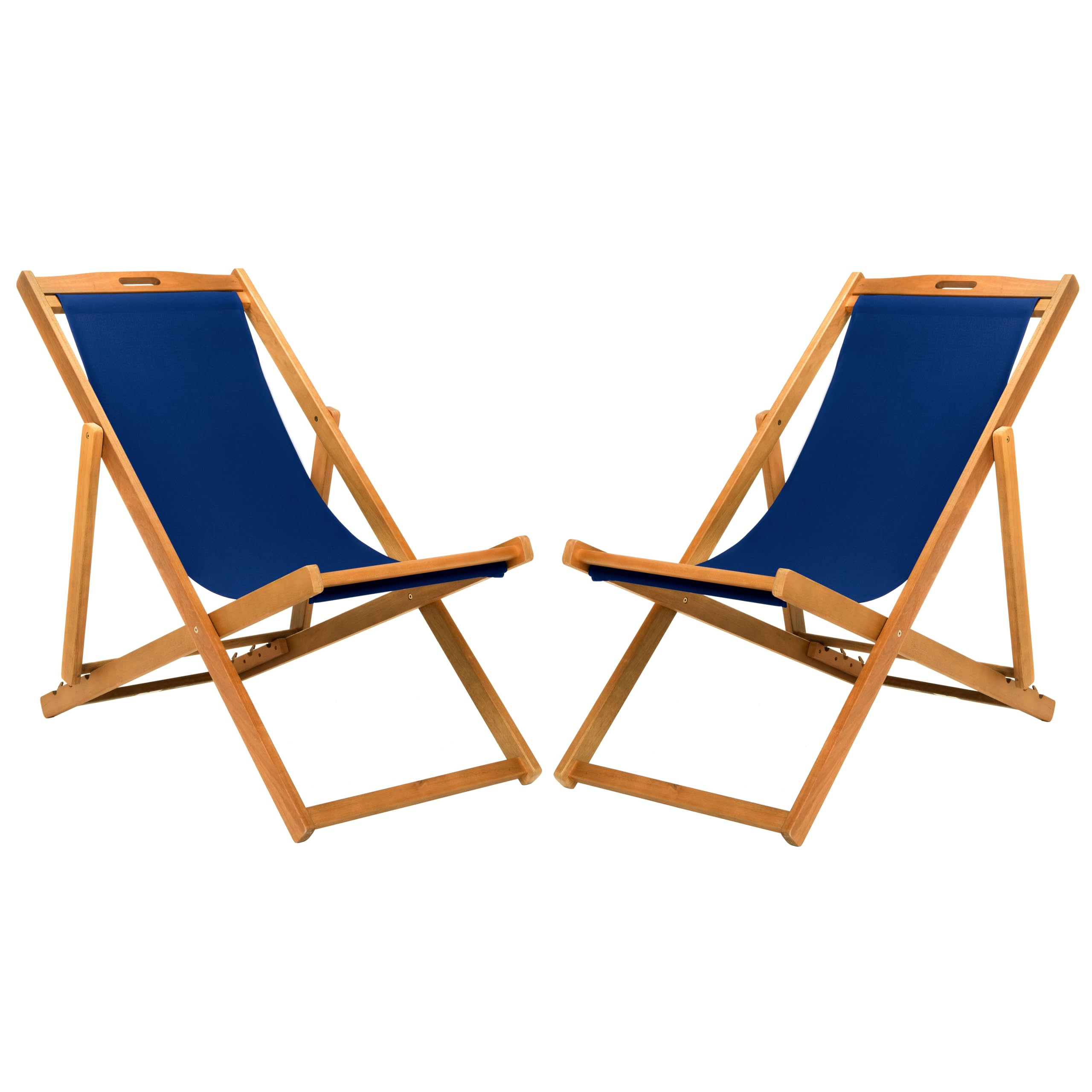 Safavieh PAT7040D-SET2 Outdoor Loren Brown (Set of 2) Sling Chair, Natural/Navy