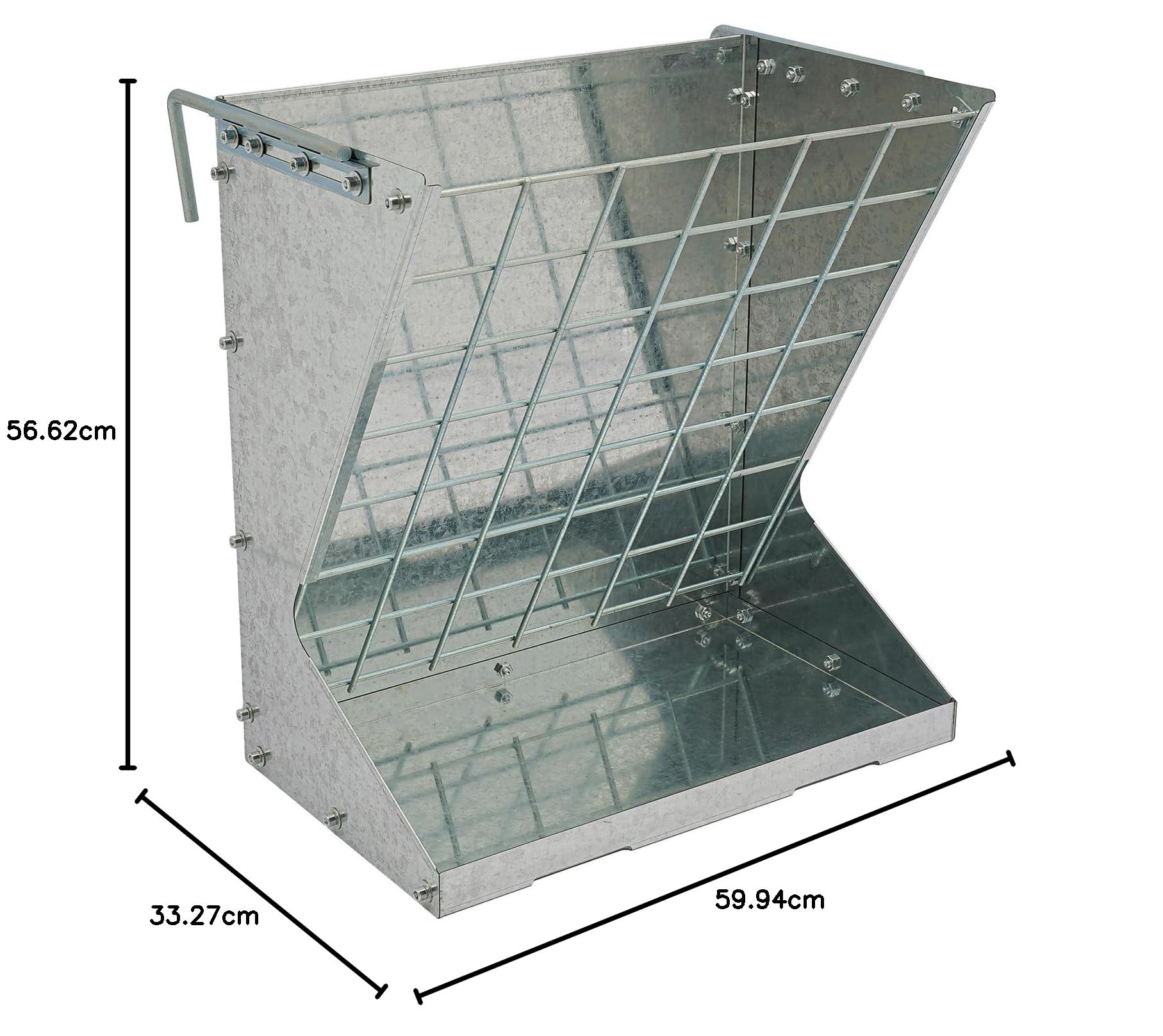 Heuraufe Bestiame in acciaio – Mangiatoia sospesa per capre, pecore e cavalli, grande, 56 x 33 x 60 cm, 2 in 1 per fieno e cereali (argento)