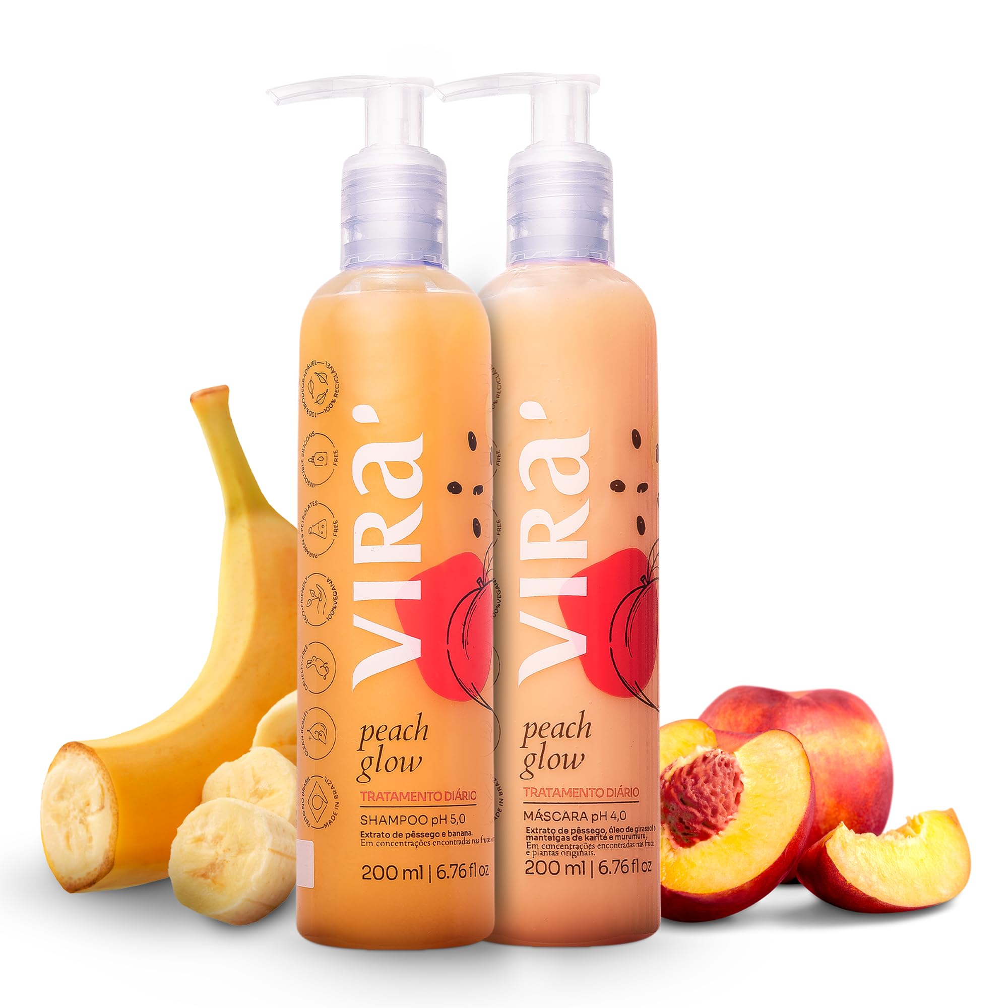 VIRÁ - Kit Shampoo e Máscara Condicionante Peach Glow Day by Day