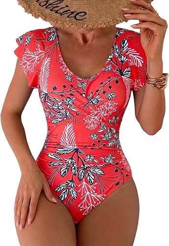 Hilor Women's Tummy Control Underwire One Piece Bathing Suit Twist V Neck Push U