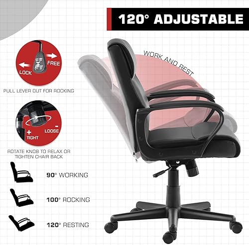 Miniatura 5 de HOMEFLA Silla de oficina en casa, silla de escritorio para computadora de oficina con reposabrazos ajustable de altura/inclinación, silla giratoria