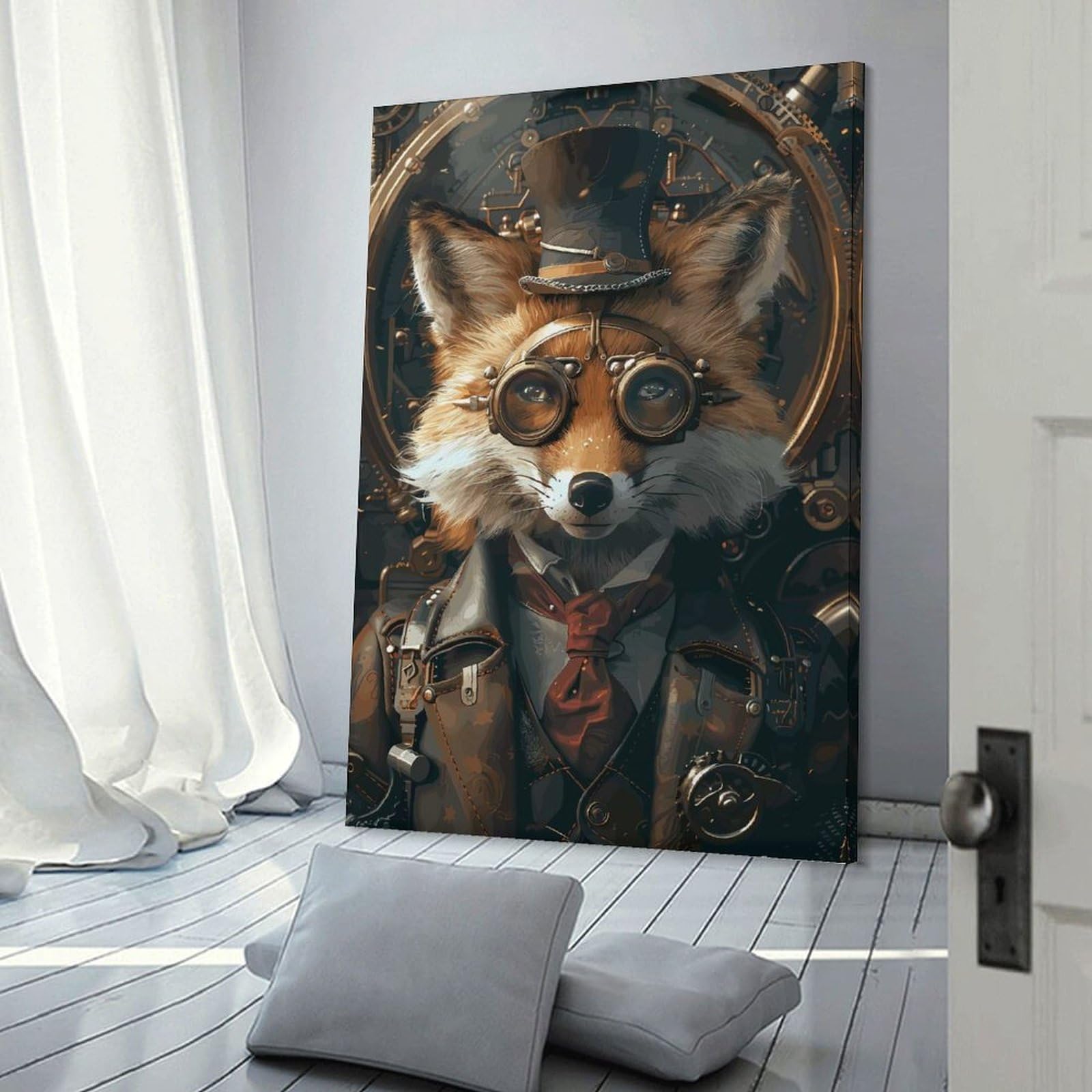 Junmoney Steampunk Animal Fox Wall Art Print, 08x12inch(20x30cm), for Lounge Decor, Bedroom Walls Or Flats, Decorative Artwork for Empty Walls