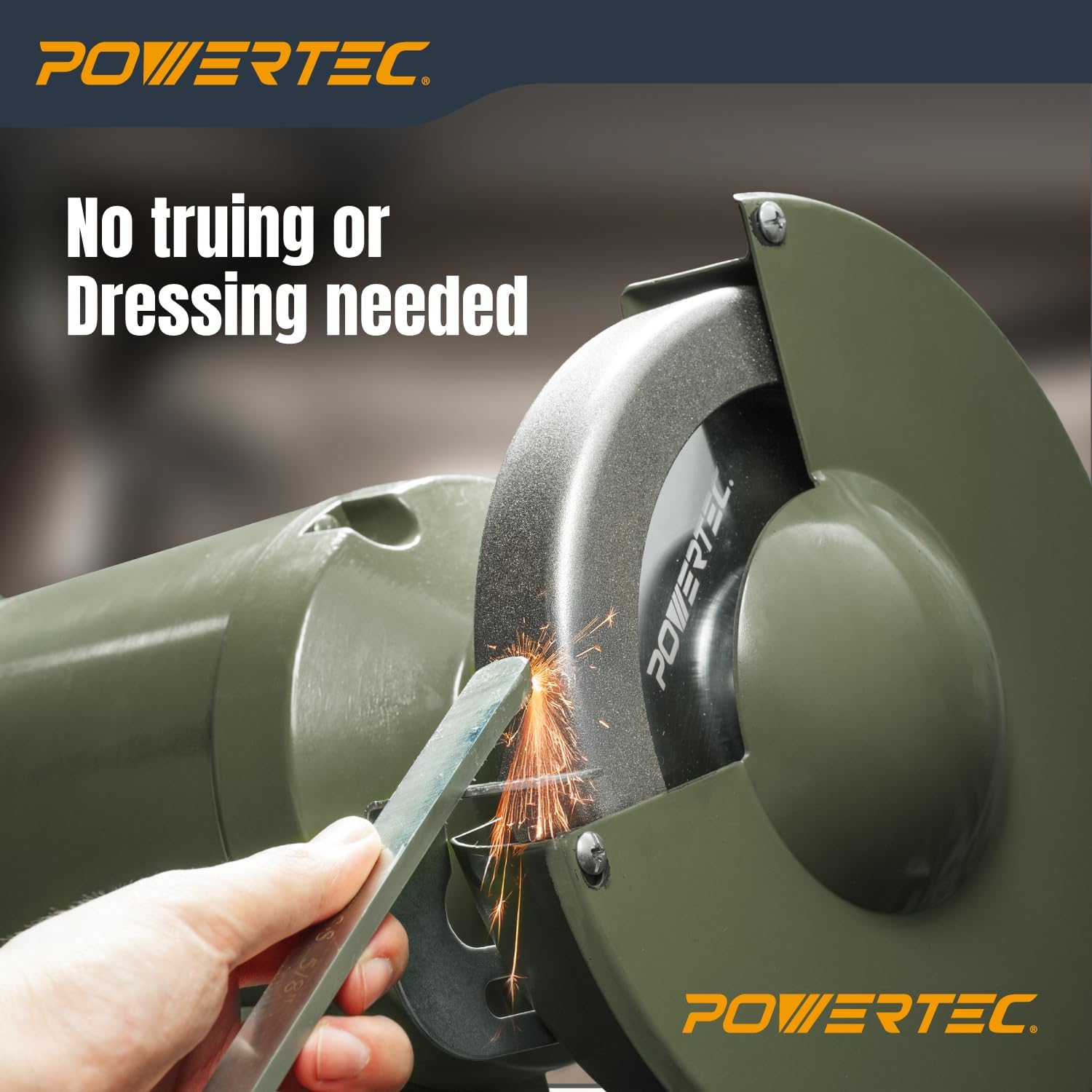POWERTEC CBN Grinding Wheel 8 Inch 180 Grit, 1-1/4" Wide, 5/8" Arbor – 4-in-1 CBN Sharpening Wheel with 1/4" Radius Edge and Side Face for Bench Grinder (15702)