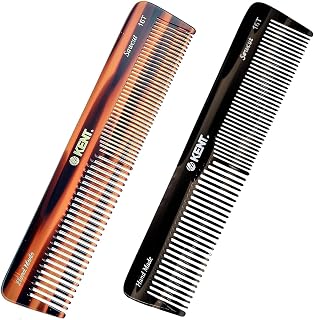 Kent 16TG Tortoiseshell Graphite Handmade Comb - Fine & Wide Teeth Detangling Styling for All Hair Types, Wet/Dry, Made in England