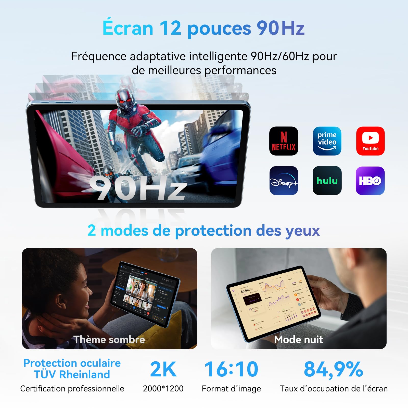 2026 Blackview Tablette 12" Android 15, 36 Go RAM, 256 Go ROM, Bleu