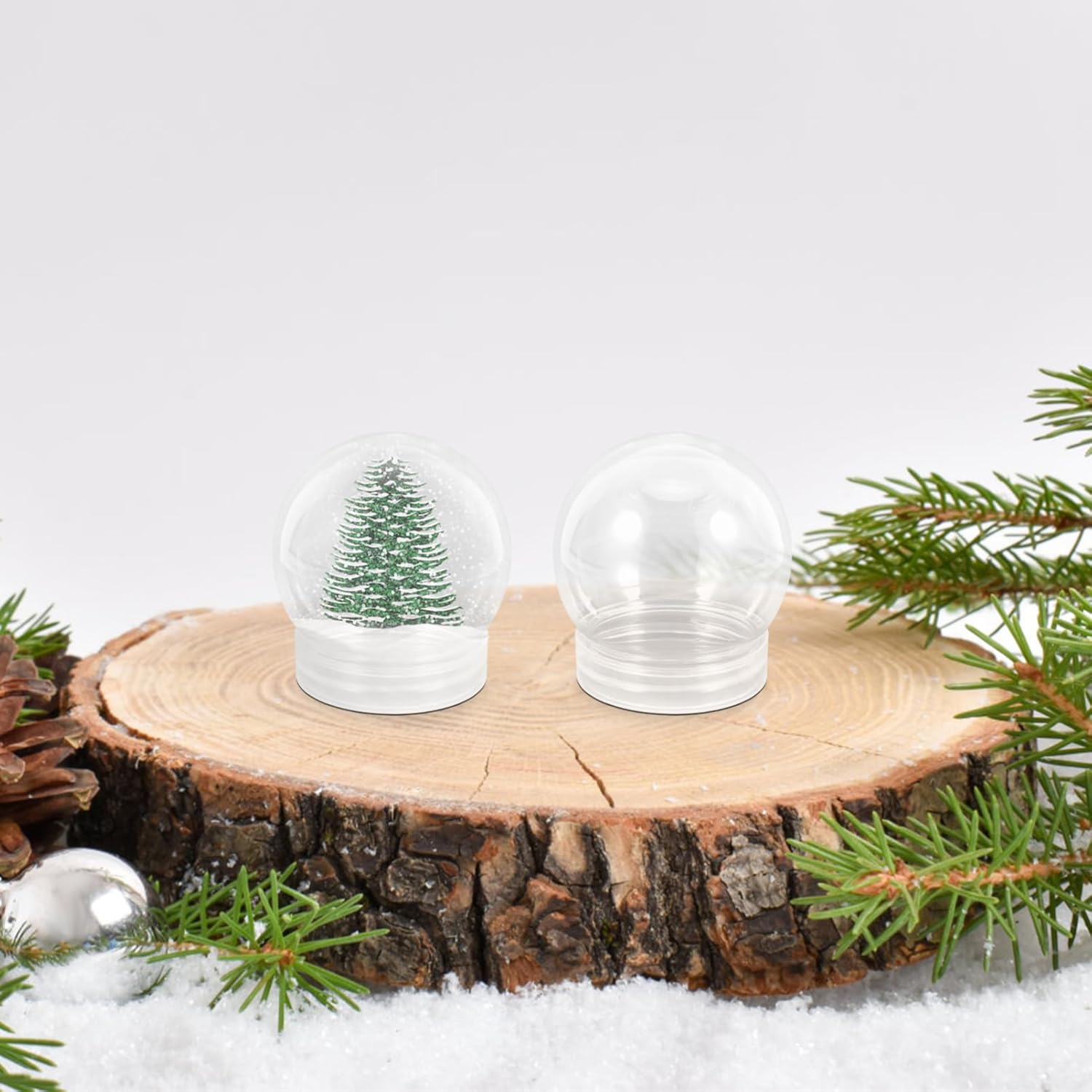 10Pcs Clear Plastic Christmas Water Globe DIY Snow Globe Craft Kits for Easy Decoration Fillable Snow Globe with Design for Holiday Projects