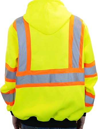 PAFESTER Fleece Safety Hi Vis Lightweight Jacket Reflective Visibility Hooded jacket Bomber Jacket with Pockets Zipper