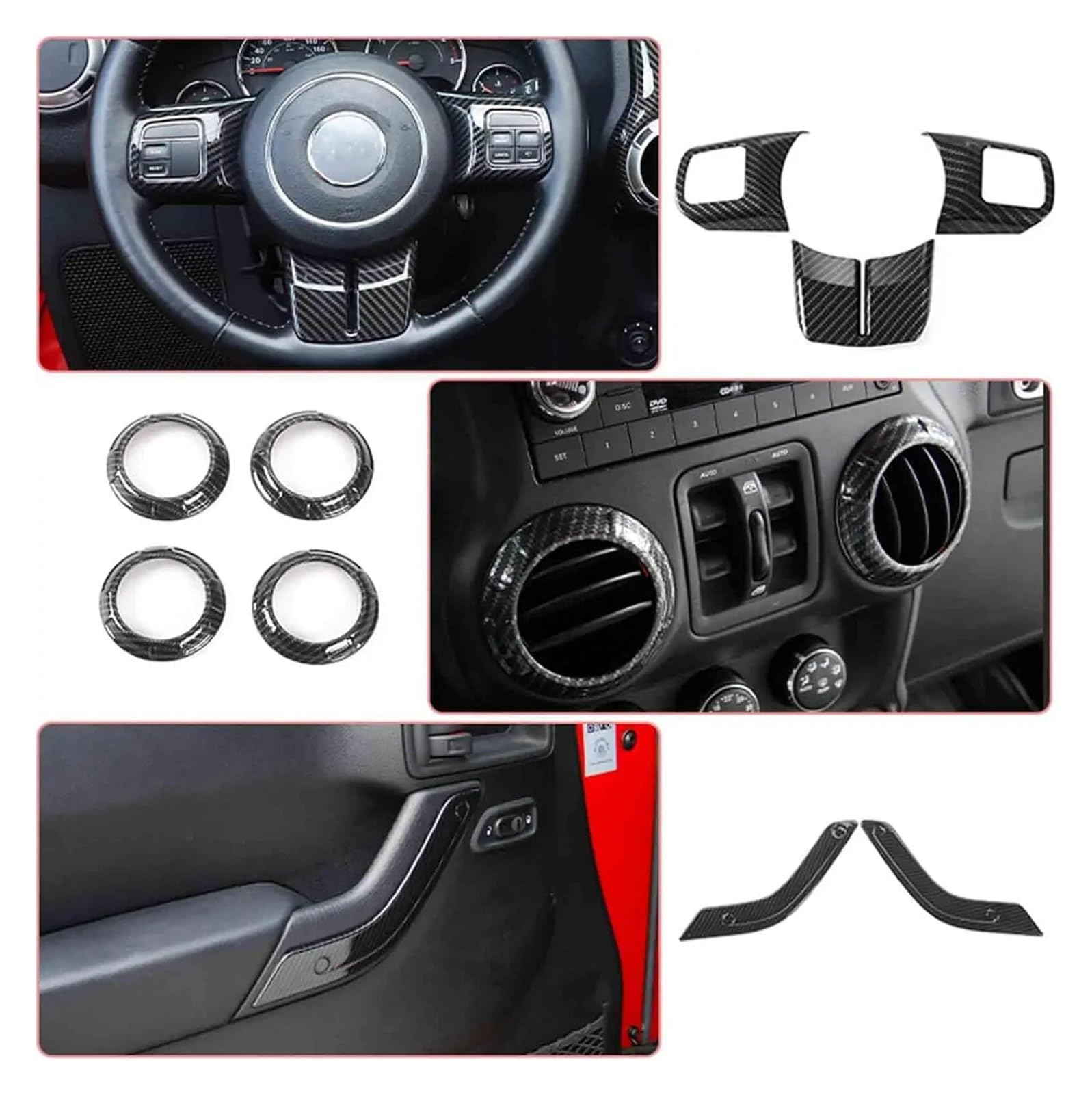 18-częściowy zestaw do dekoracji wnętrza samochodu, kompatybilny z Jeep Wrangler JK JKU 2011, 2012, 2013, 2014, 2015, 2016, 2017, akcesoria 4-drzwiowe
