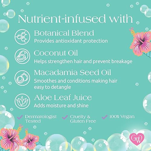 Miniatura 5 de Glimmer Wish Acondicionador Mermaid Kids sin parabenos ni sulfatos para cabello fuerte y liso, cuidado del cabello de los niños, aroma tropical de