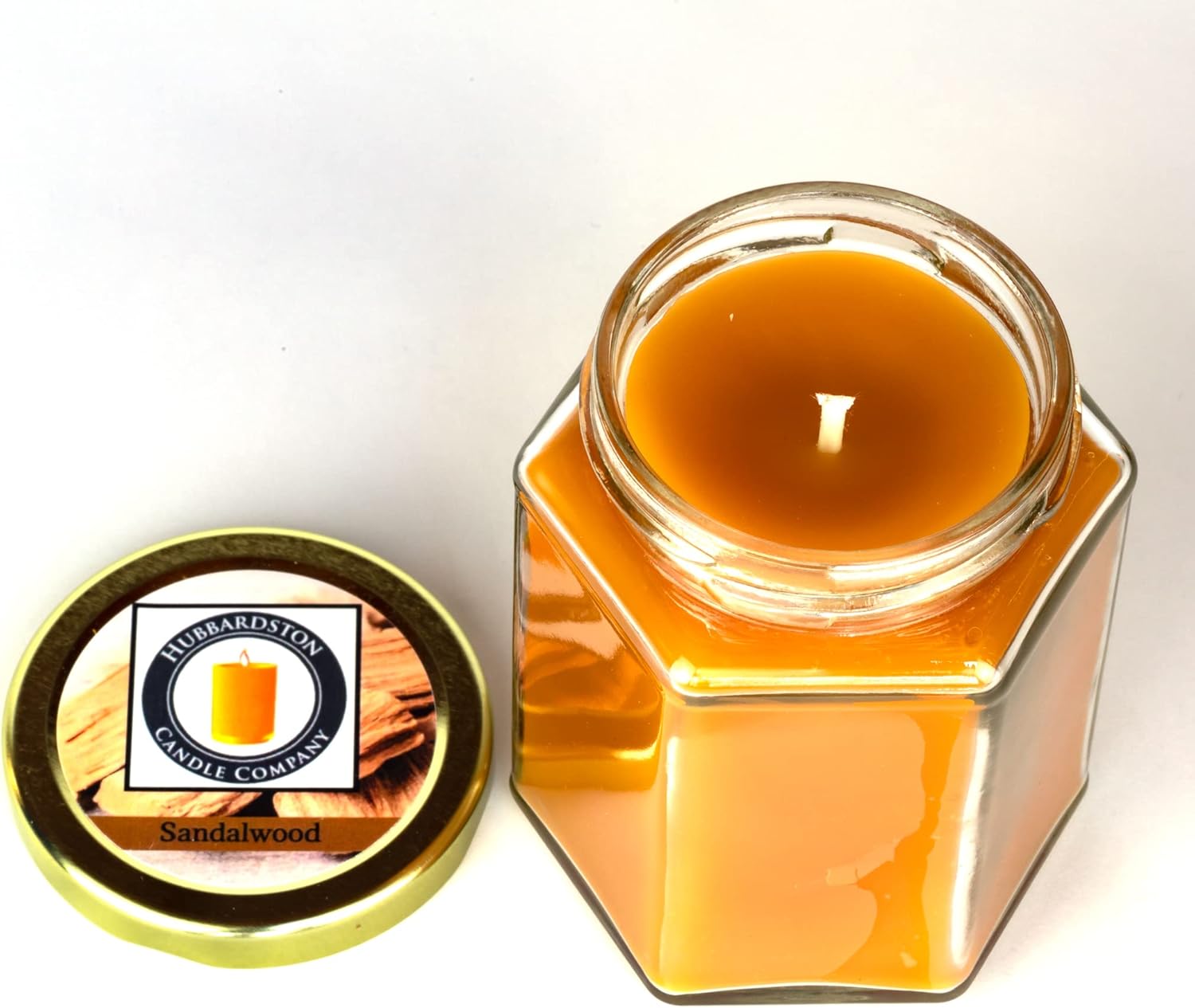 Sandalwood Scented 100% Beeswax Jar Candle, 12 Ounce Hand Poured by Hubbardston Candle Company