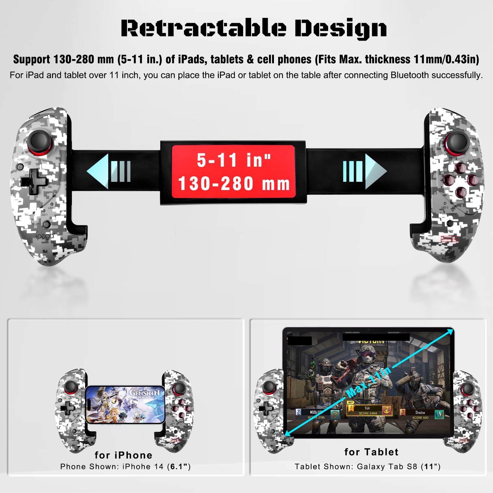 Joso Controller Wireless per Android, iOS, PC, Game Controller per iPhone, iPad, Tablet Play COD Mobile, Genshin Impact, Minecraft, compatibile con Samsung Galaxy, Xiaomi, Oppo, OnePlus - Direct Play