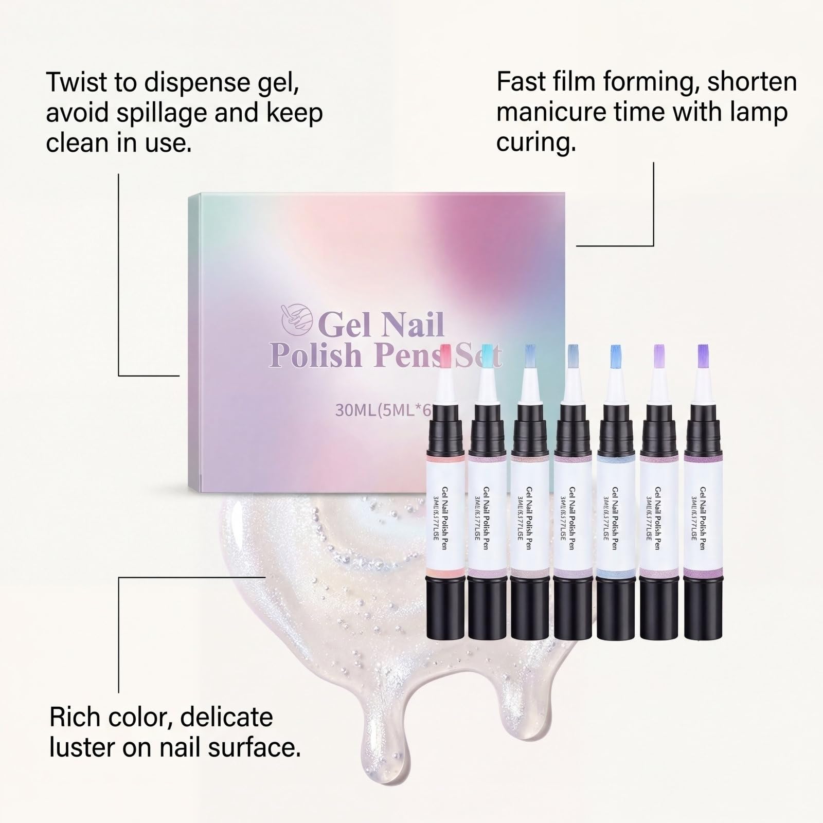Nagellack-Set, schillernd, 6 Farben, magnetischer Effekt, langanhaltend, schnell trocknend, ohne Lampe