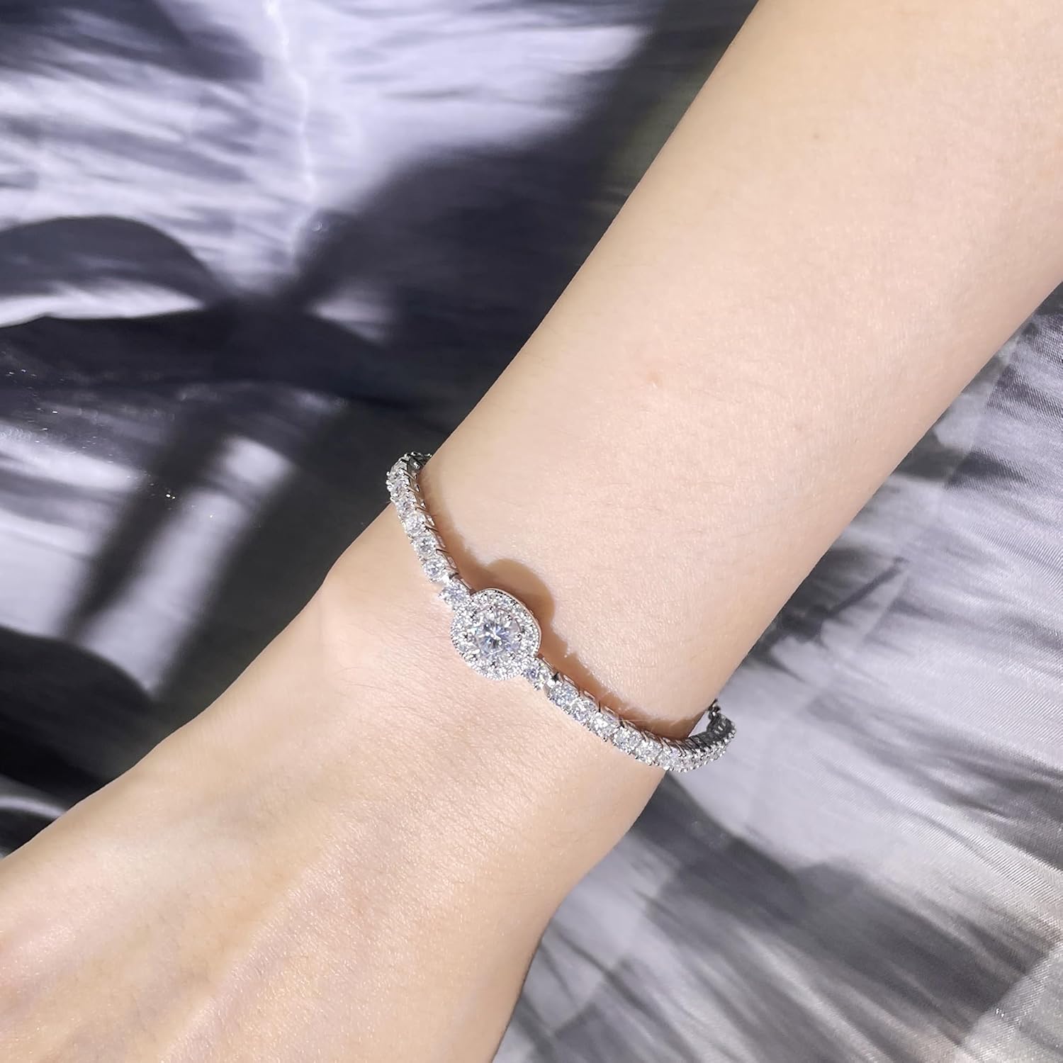 3mm Moissanite Tennis Bracelet for Women, 4.35CT Diamond Bracelets Slide, 18K White Gold Plated S925 Sterling Silver Adjustable Tennis Bracelets, D Color VVS1 Round Brilliant Cut Lab Created Moissanite Bracelets Trendy - Image 3