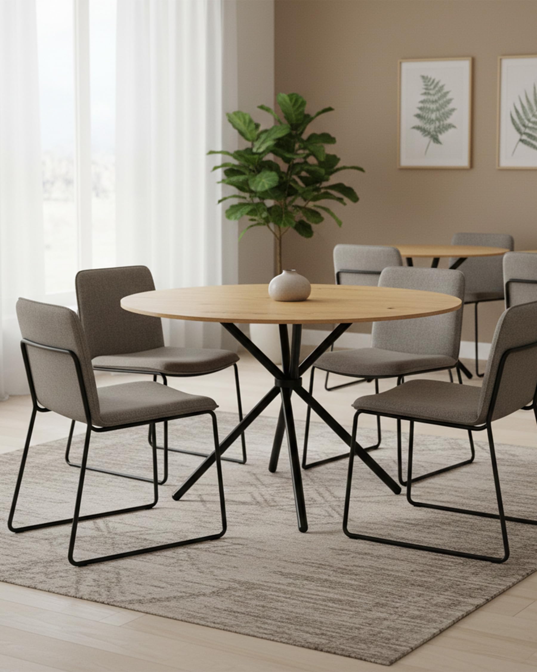 Esstisch Rund 120 cm Esstisch Holz in Holzoptik Eiche Runder Küchentisch für Esszimmer Modern Esszimmertisch mit Metallbeinen Großer Holztisch für 4 bis 6 Personen Wohnzimmer Tisch