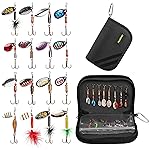 PLUSINNO 16pcs Fishing Lure Spinnerbait Kit with Portable Carry Bag,Bass Trout Salmon Hard Metal Spinner BaitsKit