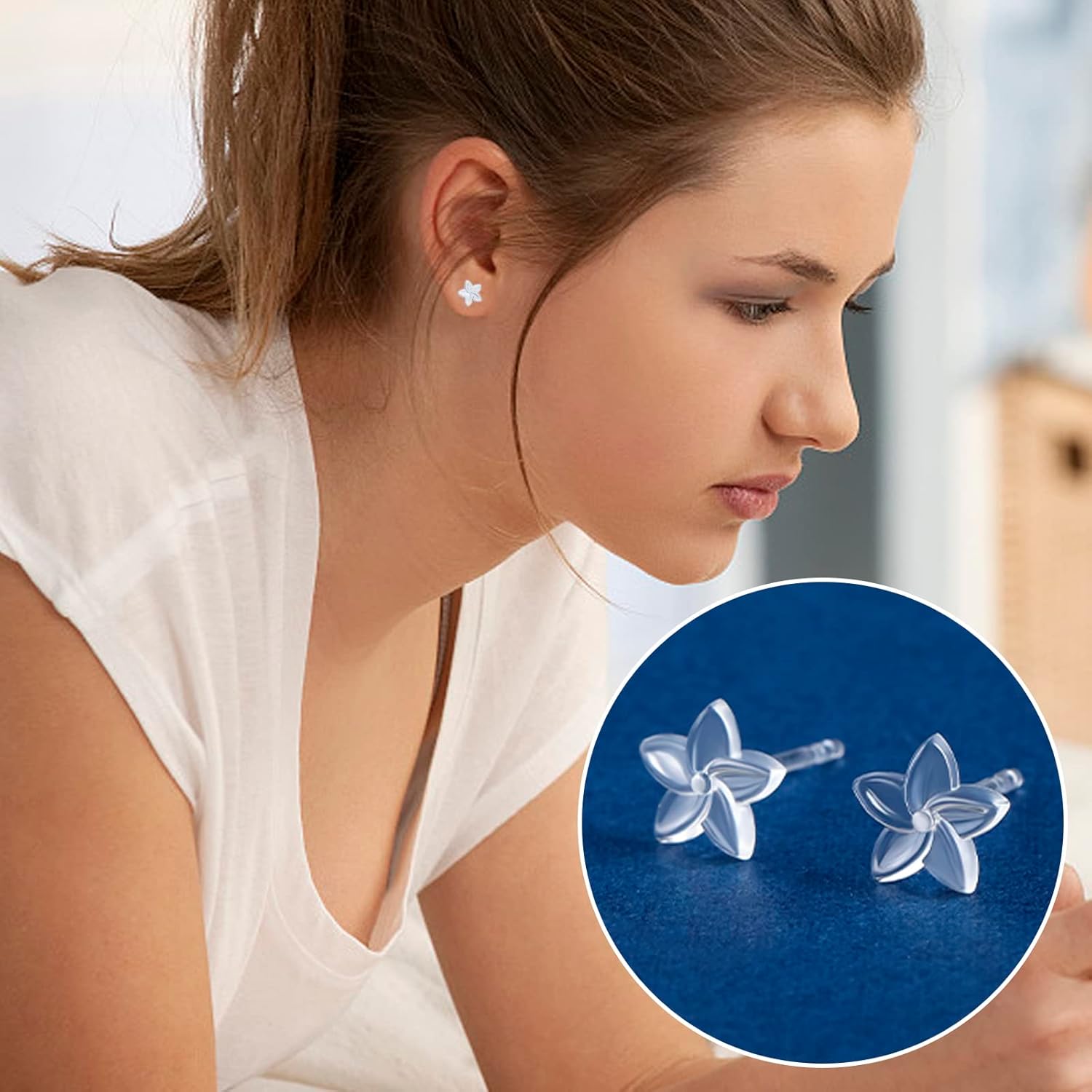 DaKuan 15 Pairs Plastic Earrings - 5 Styles, Soft Rubber Back, Sensitive Ears, Clear - Image 7