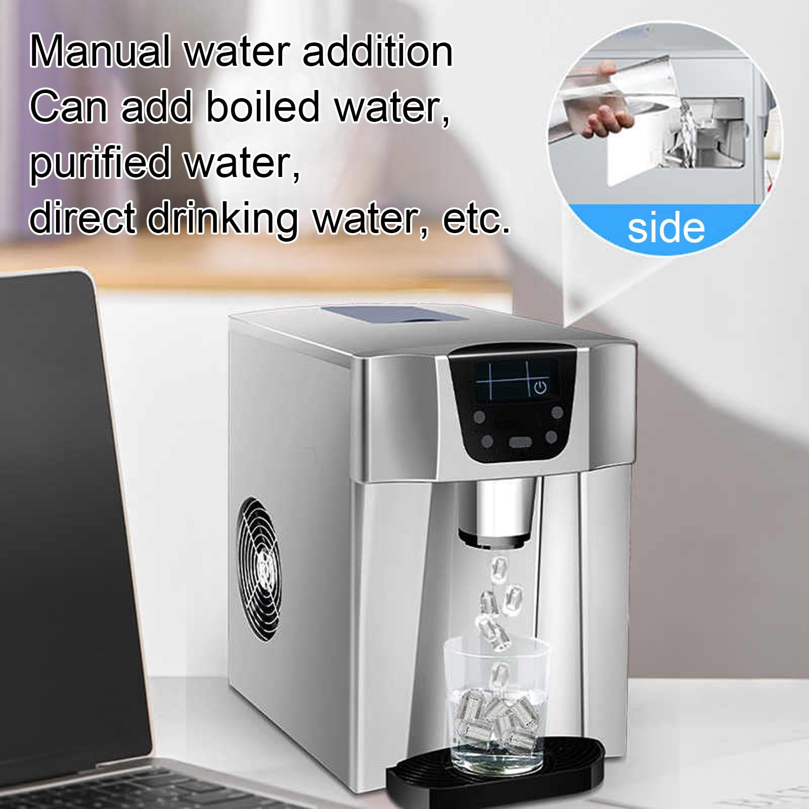 Water Cooler Dispenser Built-In Nugget Ice Maker 9 Cubes Ready In 6-10 Mins Ice Makers Countertop 33lbs In 24hrs Manual Water Addition For Home Office on Fridge.com - View 4
