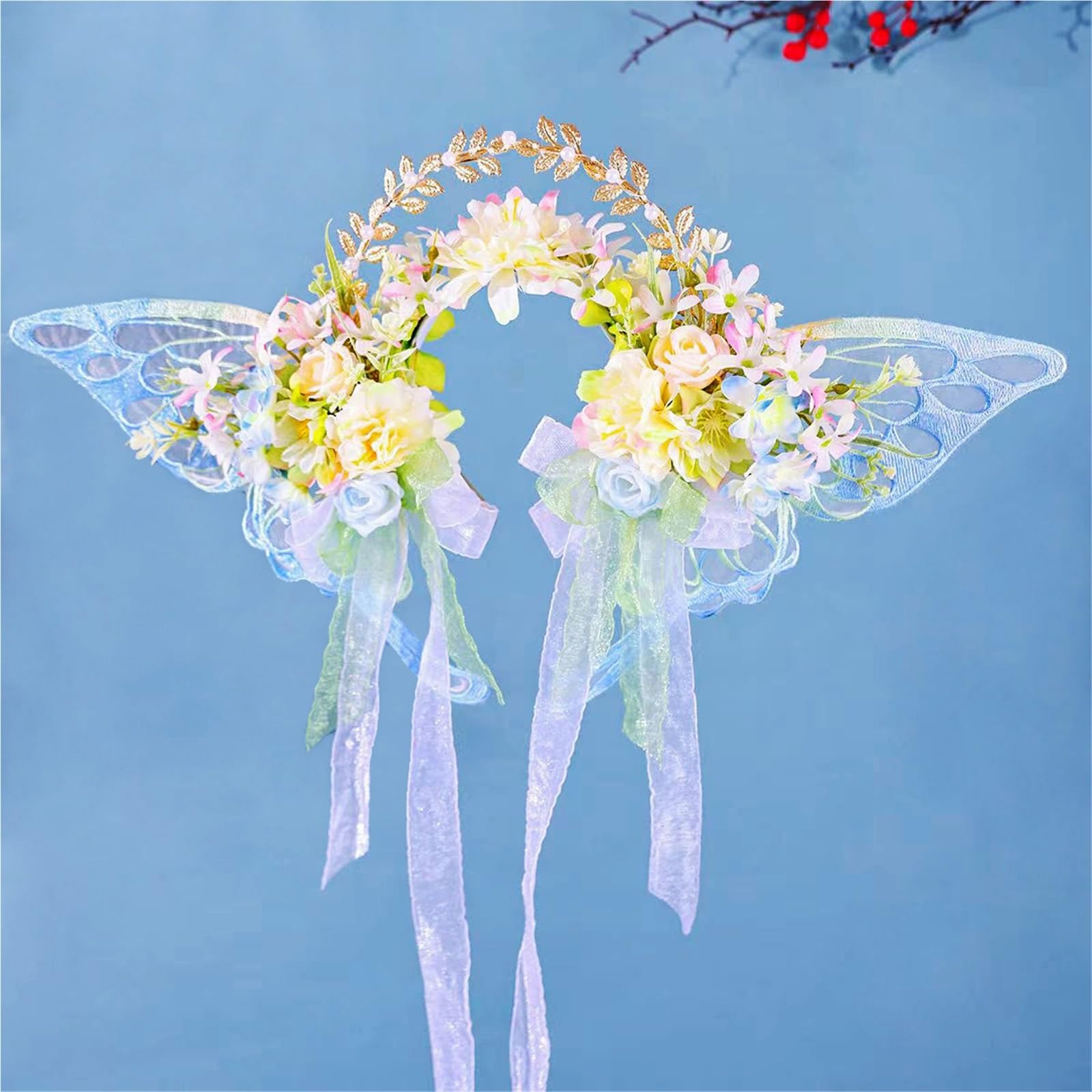 Blumenkranz Haare Simulation Blumenkranz Frauen Schmetterling Blumen Kopf Hoop Braut Künstliche Anti-Rutsch-Hochzeit Girlande Zubehör(Color4)