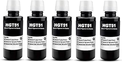 CANOFF GT51 Refill Ink Bottle for USE in DESKJET 5810,5811,5820,5821 INKTANK Wireles 315,316,319,410,415 Smart Tank 500,510,515,750,790 Printers (90ml Per Ink Bottle) (Black Pack of 5)