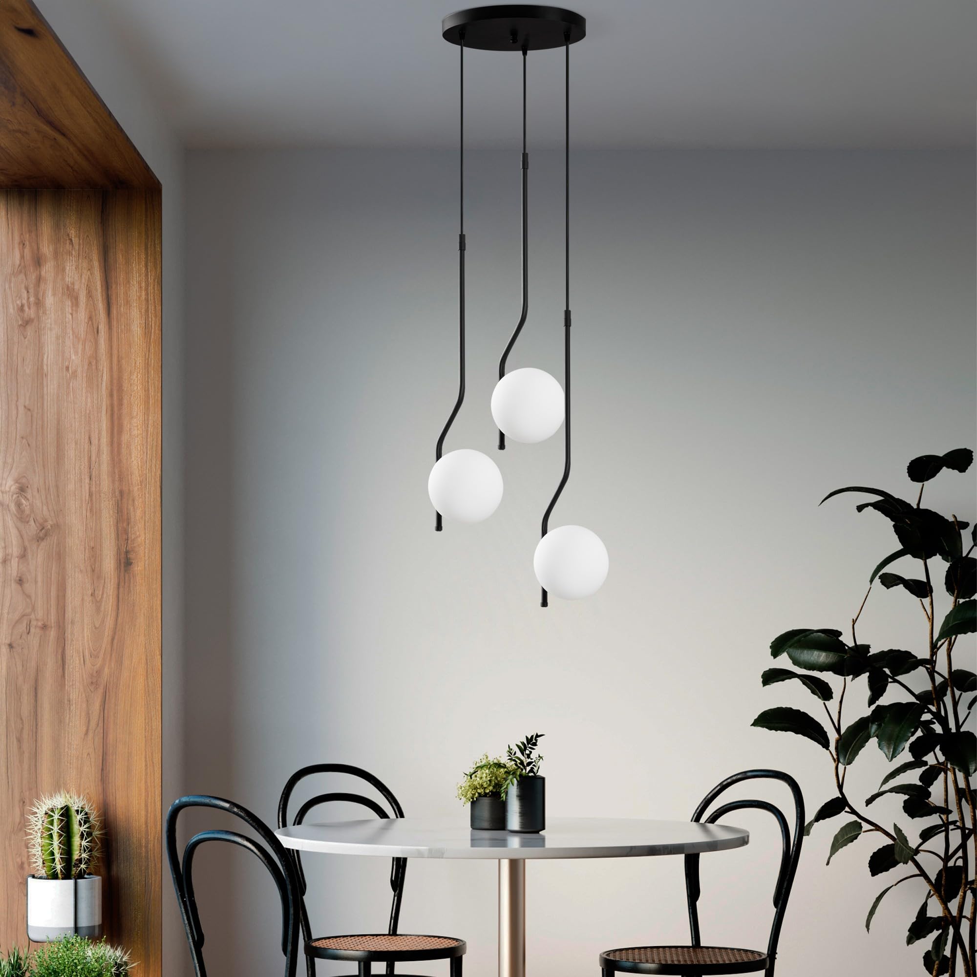 Opviq Elegant Black Chandelier, Metal Body, Adjustable Height 65-110 cm, Diameter 15 cm Cap, 3 x E14 Max 40 W, Perfect for Modern Living Spaces, IP20 Rated