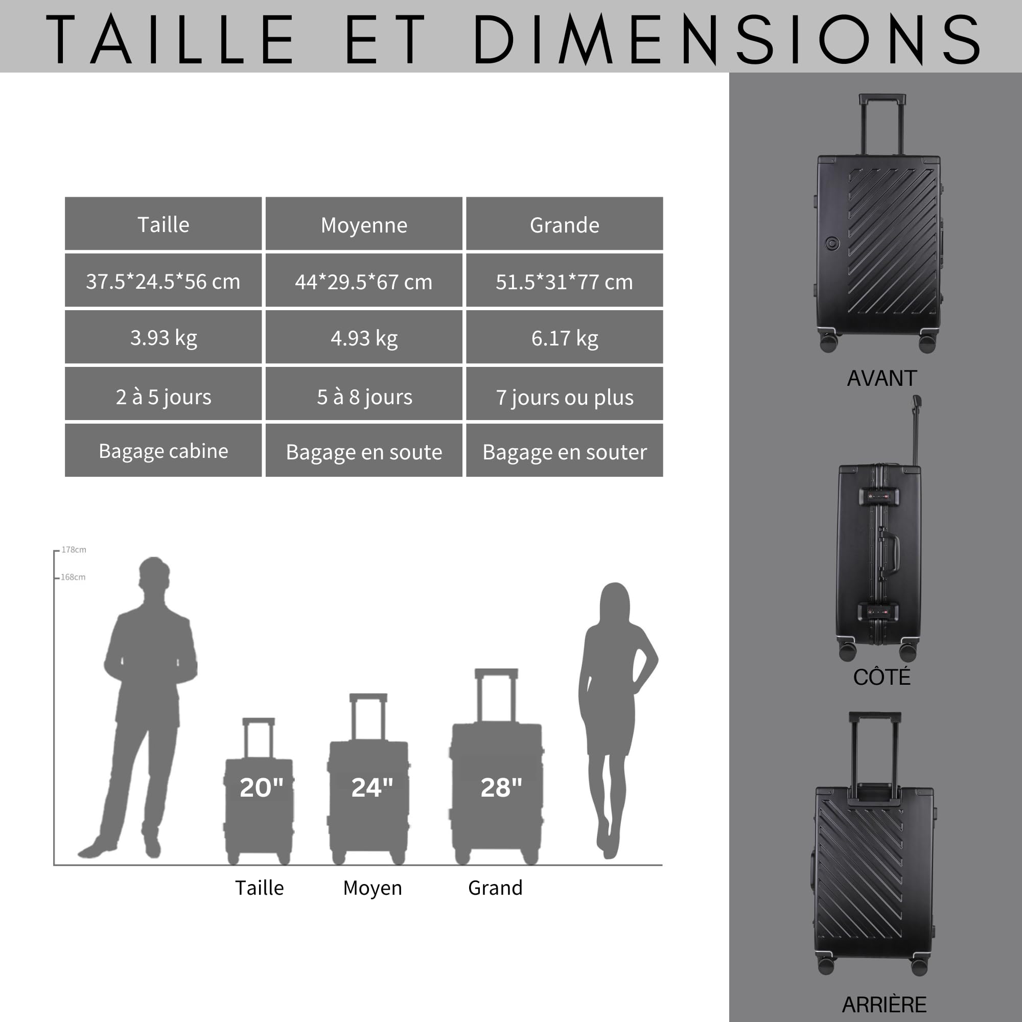 JLY Valise Rigide 28 Pouces en Polycarbonate 100% – sans Fermeture Éclair, Double Serrure TSA, Cadre Aluminium, 4 Roues Pivotantes – Bagage de Soute Gris Kaki (Gris, L (75cm 86L))