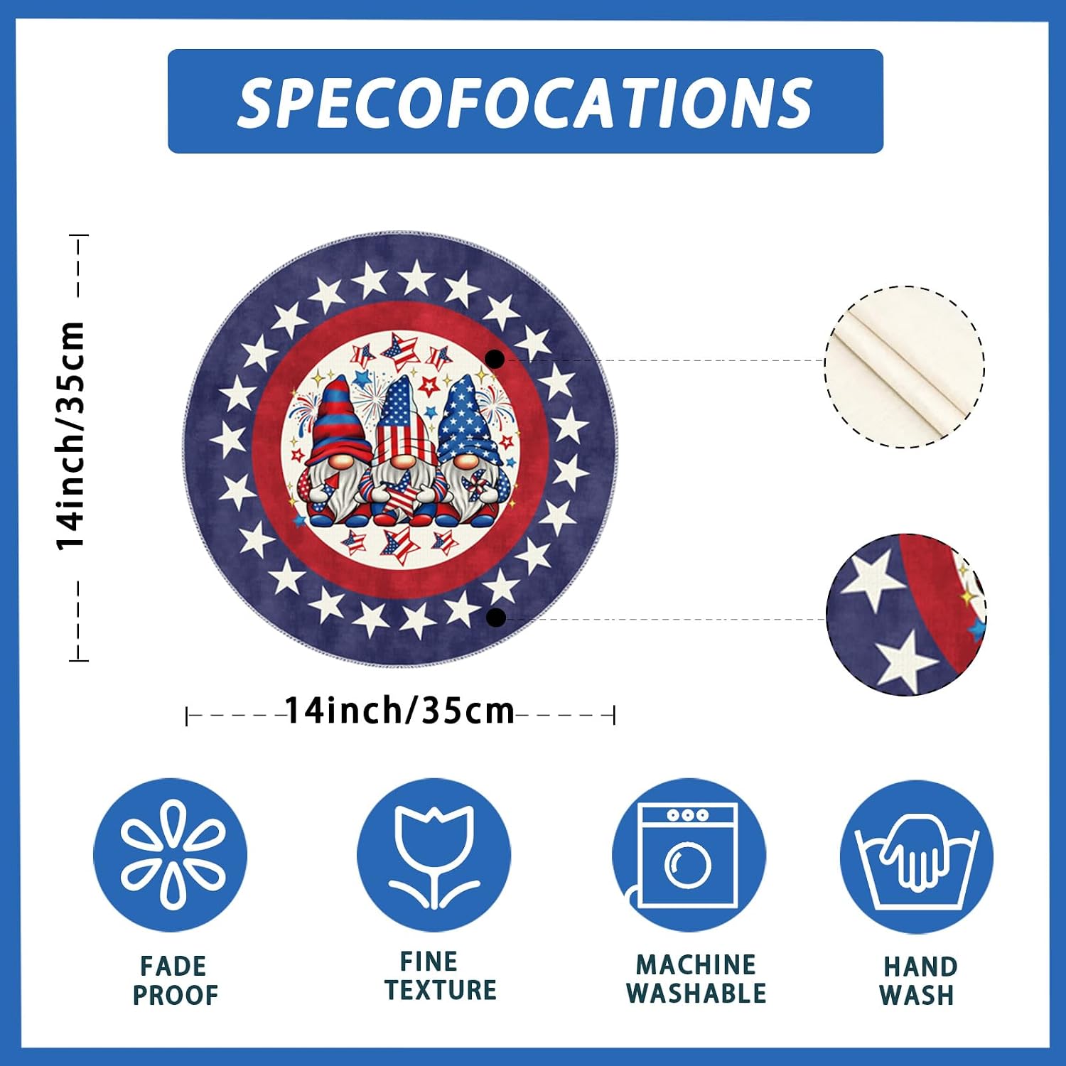XCHI Gnome Stars Patriotic America Memorial Day 4th of July Round Placemats Set of 4 Table Mats for Party Home Kitchen Dining Table Decorations 14x14 Inch