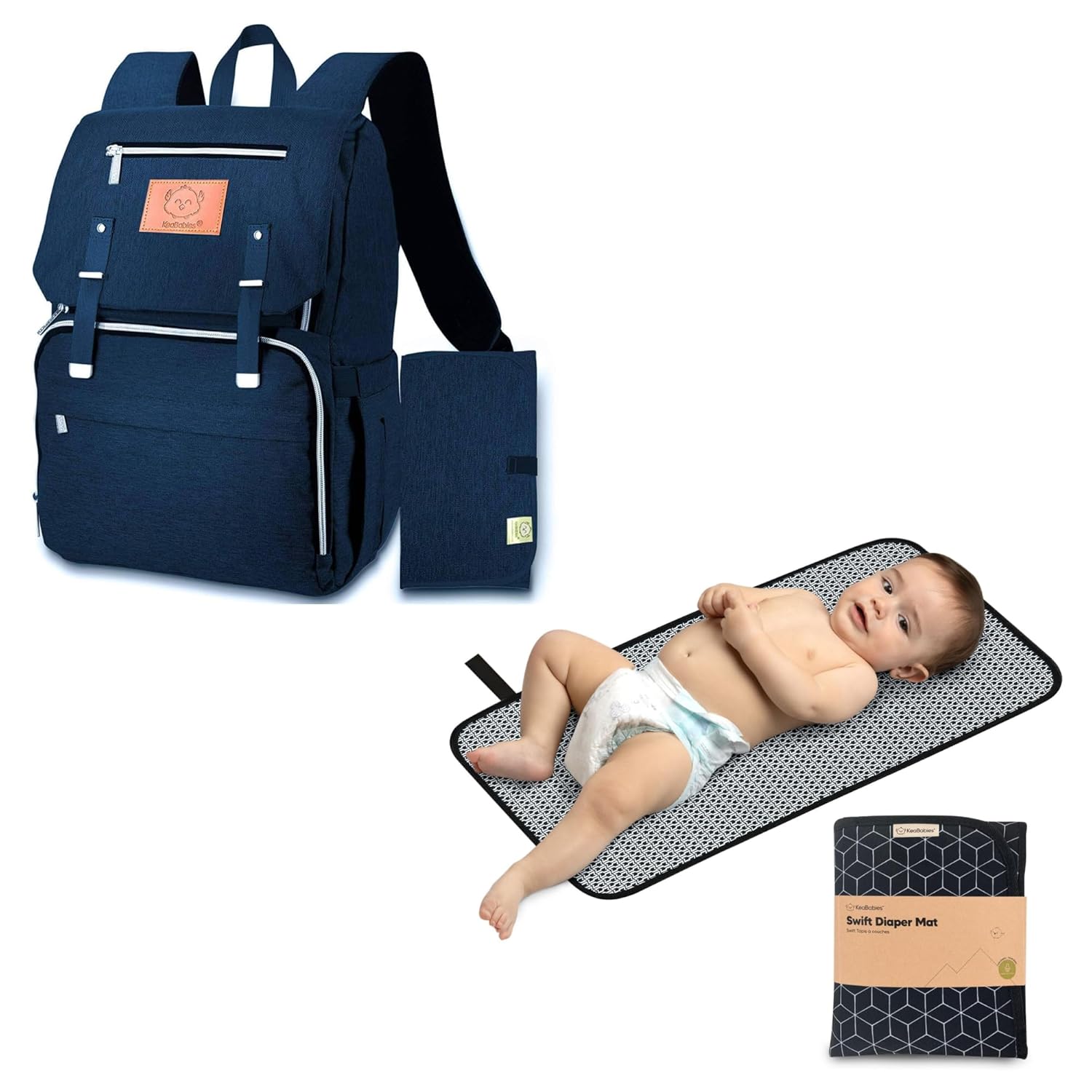 KeaBabies Diaper Bag Backpack and Portable Diaper Changing Pad - Waterproof Multi Function Baby Travel Bags - Waterproof Foldable Baby Changing Mat - Travel Diaper Change Mat - Lightweight Changing