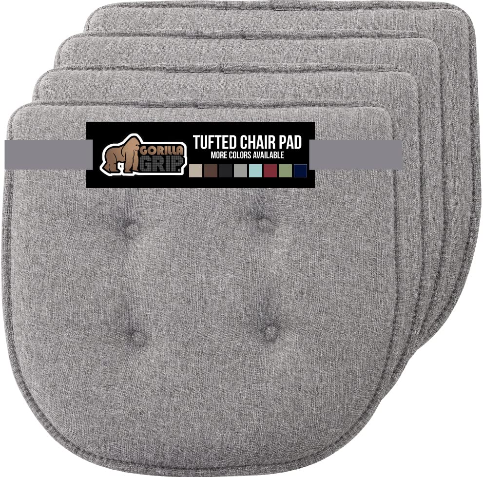 Gorilla Grip Tufted Memory Foam Chair Cushions, Set of 4, Comfortable Seat Cover Cushion, Thick Durable and Washable Slip Resistant Pads for Dining Room Chairs, Office Desk, Kitchen Table, 16x17 Gray