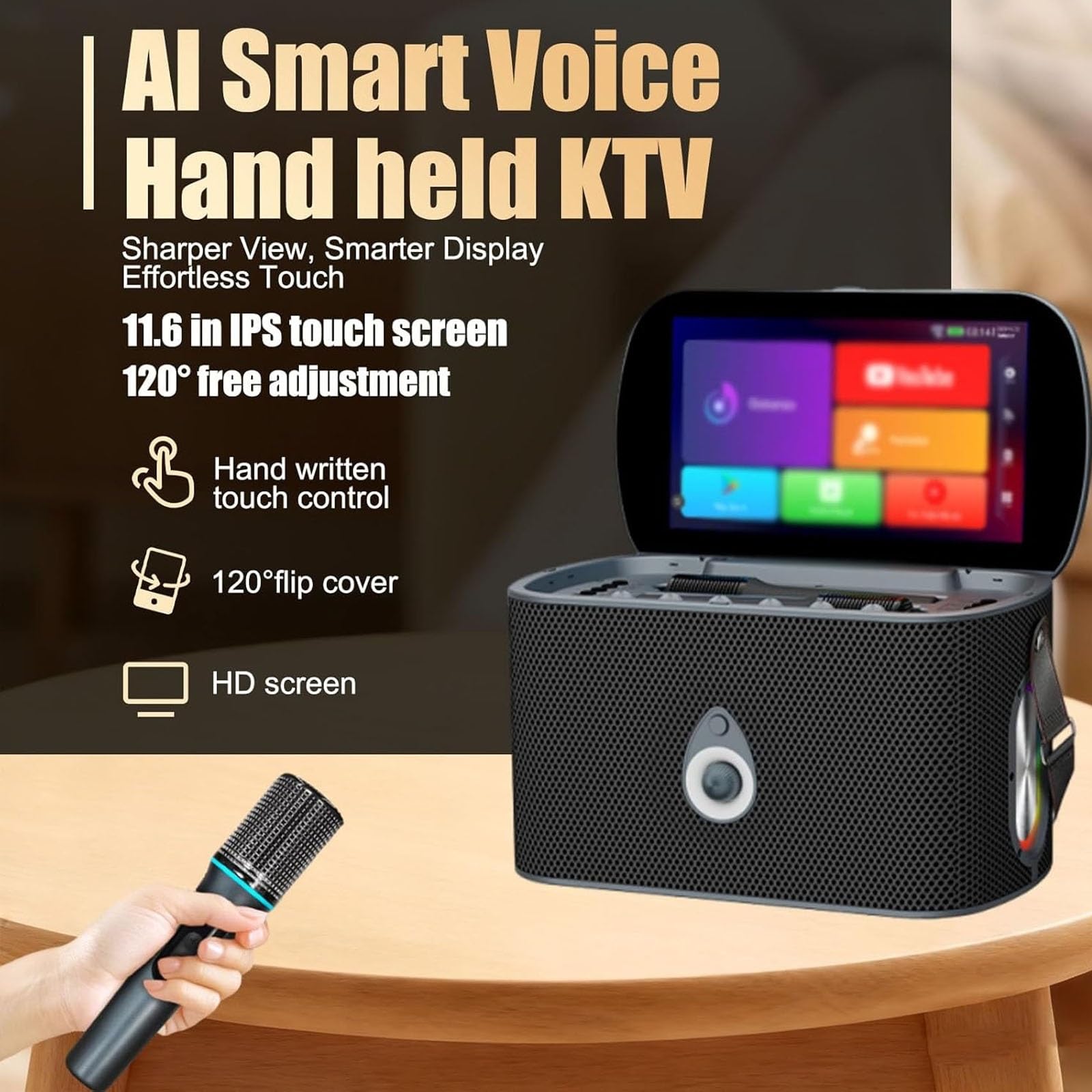 Macchina For Karaoke Wireless Con Touchscreen IPS Da 11,6" – 1+64 GB Di Spazio Di Archiviazione, Doppi Microfoni, Trasmissione Schermo HDMI +, Cache Brani Online, For Feste In Casa