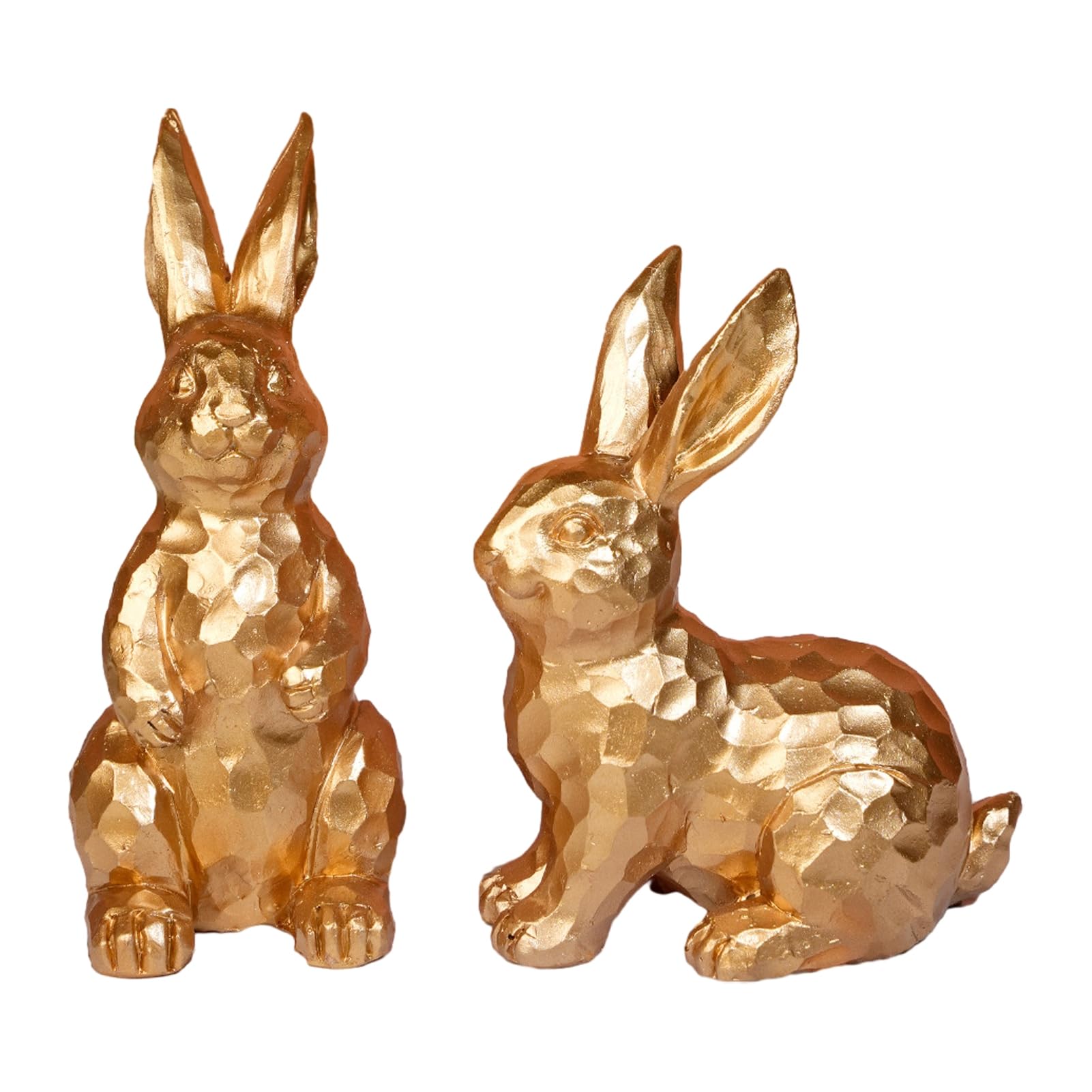 Glifora 2Pcs Easter Bunny Ornament - Carved Golden Rabbit Resin Figurine Animal Statue for Home Office Holiday Party Desktop Decoration