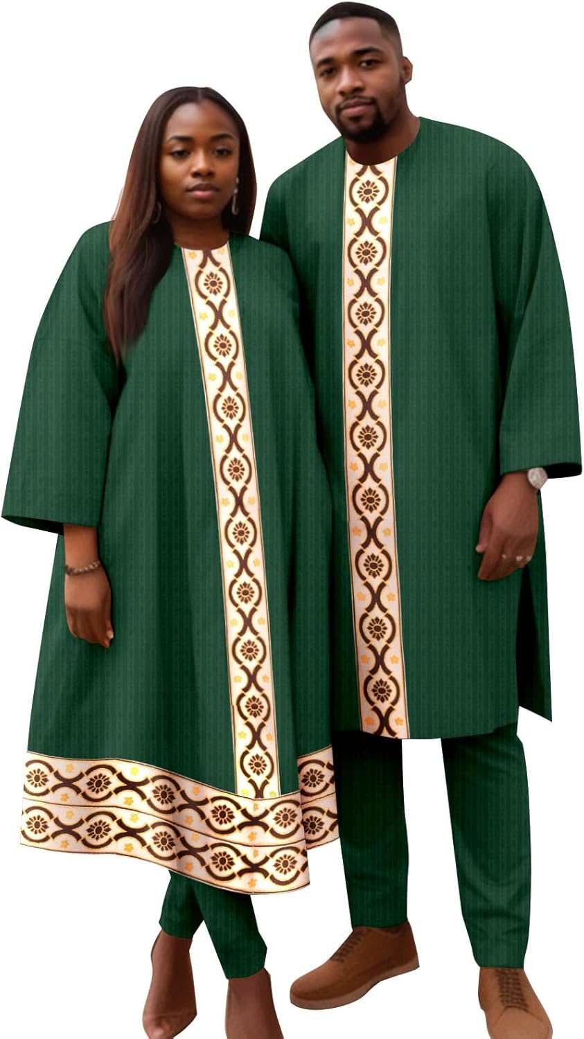 African Clothes for Couple Abaya Shirt Pants 2 Pieces for Women Matching Men's Clothing Outfits